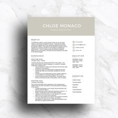 a professional resume template is shown on top of a marble background with the words,