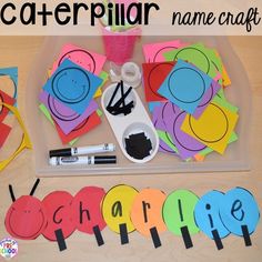 the name craft is made with paper and scissors to make caterpillars for children