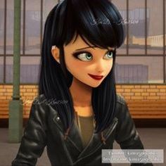 an animated girl with long black hair and blue eyes