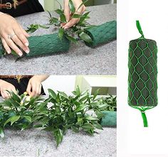 two pictures showing how to make a plant holder