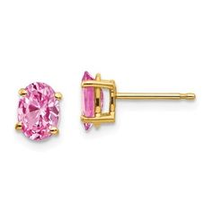 14KT GOLD 2.20 CTW OVAL PINK SAPPHIRE STUD EARRINGS Yellow Pink Sapphire Earrings, October Birthstone Jewelry, Sapphire Earrings Studs, Sapphire Studs, Solitaire Earrings, Gemstone Stud Earrings, Sapphire Color, Yellow Earrings, Gemstone Studs