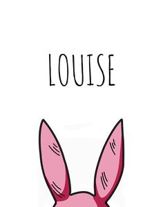 a pink bunny's head with the words louise above it