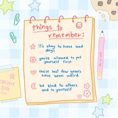 there is a sign that says things to remember on the paper with stars and cookies around it