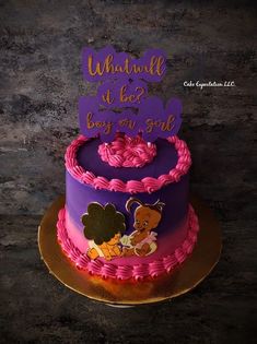 a purple and pink winnie the pooh birthday cake