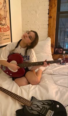 Downtown Girl, A Girl, Electric Guitar, A Woman, Guitar, Bed