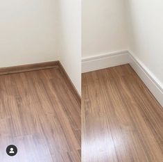 an empty room with hard wood floors and white walls