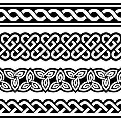 four different types of celtic designs in black and white, each with an intricate design