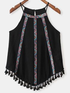 Hem Embroidery, Embroidery Clothing, Collection Makeup, Tops Style, Strap Tank Top, Geometric Fabric, Spaghetti Strap Tank Top, Sewing Ideas