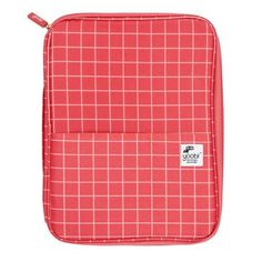 a red and white checkered bag with a tag on the front that says yock