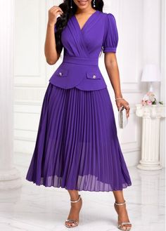 Elegant Purple Lined Pleated Skirt For Spring, Purple Pleated Midi Dress For Party, Casual Pleated Purple Dresses, Purple A-line Midi Dress For Spring, Purple A-line Pleated Dress, Teacher Dresses, Pleated Skirt Dress, Purple Midi Dress, Fashion Dresses Online