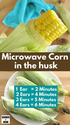 corn on the cob with instructions for how to microwave corn in the husk