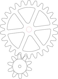 a drawing of a gear wheel with two gears facing each other and the center is outlined in red