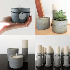 several different types of candle holders and candles