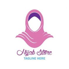 a woman's head with the words hijab store in purple and blue