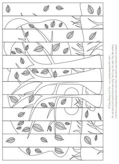 a coloring page with leaves and branches in the window sill, as well as an outline