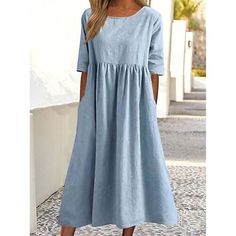 Season:Summer,Spring; Fabric:Polyester; Sleeve Length:Half Sleeve; Look After Me:Machine wash; Gender:Women's; Style:Basic,Modern; Elasticity:Inelastic; Occasion:Daily,Weekend; Fit Type:Loose Fit; Dresses Type:Casual Dress; Pattern:Plain; Design:Pocket; Neckline:Shirt Collar; Front page:FF; Listing Date:05/02/2024; Production mode:External procurement; Bust:; Length:; Shoulder Width:; Sleeve:; Waist:; Fit US Size:null; Fit UK Size:null; Fit EU Size:null; Dress Length Type:Midi Dress; Print Type: Casual Cotton Dress, Women Cotton Dress, Cotton Linen Dresses, Linen Casual, Solid Color Dress, Vestidos Vintage, Pleated Fabric, Loose Outfit, Vestido Casual