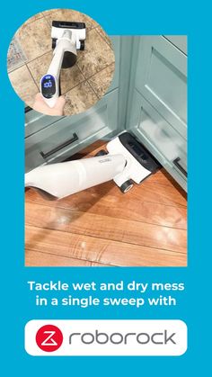 an ad for roborock showing how to use a wet and dry messer in a single sweep with nozzles