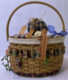 a wicker basket filled with assorted items