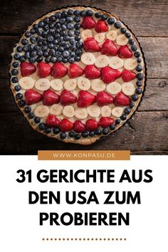 an american flag made out of fruit on top of a wooden table with text overlay