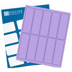 two purple stickers are next to each other on a white background with the words online labels