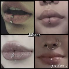 four different pictures of lips with piercings on them and the words labret written below