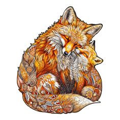 a drawing of a fox sitting on the ground