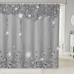 PRICES MAY VARY. ➤【MATERIAL 】：Our shower curtain is made of High quality Polyester fabric.Non PVC, Non plastic, Non peva.Also it's waterproof. ➤【DESIGN】: We use the latest 3D printing technology to create truly exquisite designs for our shower curtain.No fading, Various style theme design and clear image no fading so that the bathroom is full of color and fun. ➤【FUNCTION 】: This shower curtain is perfect for anyone wanting to add some fun and whimsy to their shower - use at home, apartment , con Glitter Shower Curtain, Glitter Shower, Grey Baths, Bathtub Decor, Grey Bathroom, Bath Curtain, Fabric Shower Curtain, Glitter Print, Shower Curtain Set