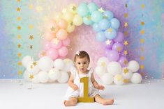 Pastel Rainbow Balloon Arch Photography Backdrop - Shiny Stars Clouds Unicorn Baby, St Patricks Day, Pattys Spring Birthday Cake Smash Irish by PhotoPropFloorsDrops on Etsy Pastel Rainbow Balloon Arch, Spring Birthday Cake, Arch Photography, Rainbow Balloon Arch, Rainbow Backdrop