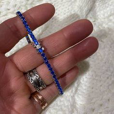 Simply Beautiful; See Pics For Measurements; Sold As Is; Ask Prior To Purchasing Please If Need; Thank You;Beautiful Royal Blue. Sapphire Color, Silver Blue, Tennis Bracelet, Simply Beautiful, Womens Jewelry Bracelets, Blue And Silver, Royal Blue, Silver Tone, Tennis