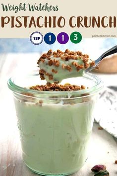 a spoon with some food in it and the words weight watchers pictachio crunch