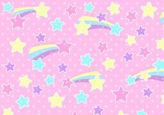 a pink background with stars and rainbows