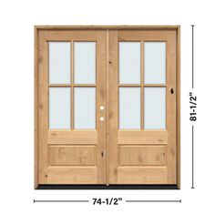 an image of a double door with side panels and glass on the front, measurements