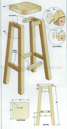 the plans for a stool and table are shown