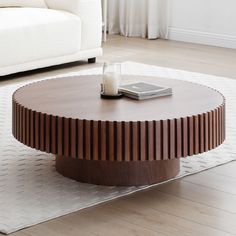 Walker Edison | 39.37'' Round MDF Coffee Table Mid Century Modern Coffee Table Unique Coffee Table for Living Room Furniture, Tea Table WALNUT Acacia Coffee Table, Modern Wood Coffee Tables, Round Table For Living Room, Modern Boho Coffee Table, Circular Wooden Coffee Table, Club Table Living Rooms, Dr Apartment, Modern Wooden Coffee Table, Rounded Coffee Table