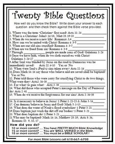 a printable bible question sheet with the words and numbers for each page in it