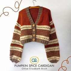 an orange and white striped sweater hanging on a hook with the words pumpkin spice cardigan written below it