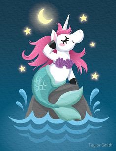 a unicorn riding on the back of a mermaid