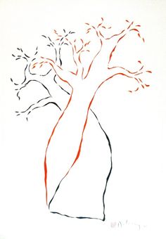 a drawing of a tree with red leaves