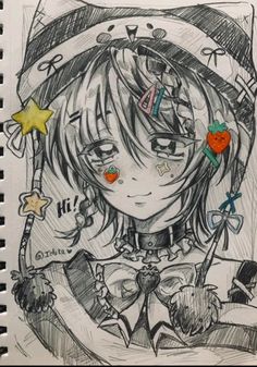 a drawing of a girl with stars on her head and an umbrella over her head