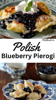 polish blueberry pie with whipped cream on top