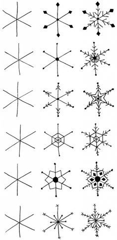 snowflakes are shown in black and white, with different patterns on the top