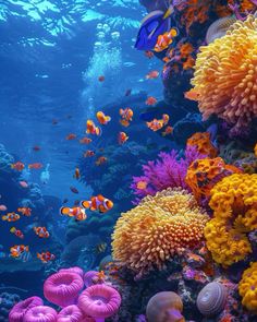 an aquarium filled with lots of different types of colorful corals and sea creatures in the water