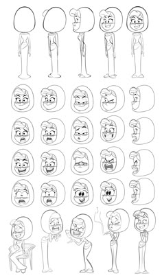 an image of cartoon faces drawn in pencil on paper, with different expressions and gestures