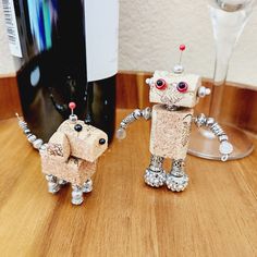 Retro Robot Sculpture, Wine Cork Beaded Figurine, Unique Gift Idea for Robotics Teacher, Students, Cute Bar Cart Accessories, Fun Desk Decor - Etsy Cute Bar Cart, Fun Desk, Bar Cart Accessories, Wine Cork Art, Wine Cork Diy, Robot Sculpture, Wood Art Projects, Cork Art