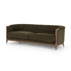 an image of a green couch on a white background with the back turned to look like it's made out of wood and fabric