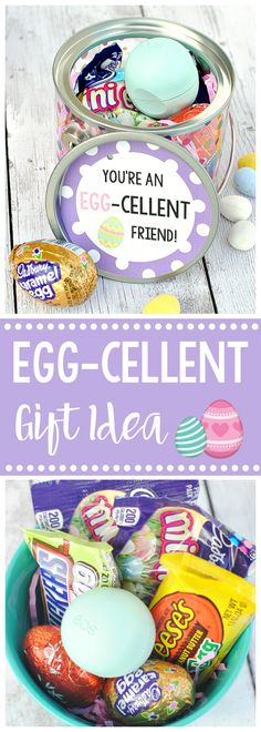 an egg - cellent gift idea in a bowl with eggs and candy on the side