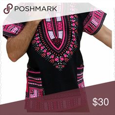 Dashiki Shirt/Dress Black w/Pink and white colorful accents 6x True to Size Tops Tunics African Dashiki Shirt, Dashiki For Men, Dashiki Shirt, Thai Clothes, African Dashiki, Denim And Supply, Black Shirt Dress, Summer Cotton, Plus Size Shirts