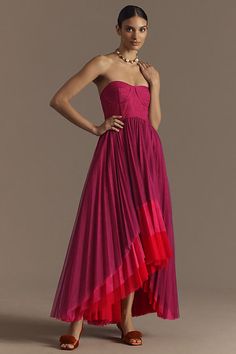 The Hutch Calloway Strapless Bustier Tulle Maxi Dress showcases a stunning bustier bodice paired with colorful pleated tulle in a high-low silhouette. | Calloway Strapless Bustier Tulle Maxi Dress by Hutch in Pink, Women's, Size: 0, Polyester/Tulle at Anthropologie Tara Dress, Maid Of Honor Dresses, Bridesmaid Dress Inspiration, Eden Dress, Pleated Tulle, Tulle Maxi Dress, Designer Maxi Dress, Maid Of Honour Dresses, Affordable Bridesmaid Dresses