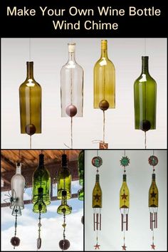 wine bottle wind chime made from recycled glass bottles