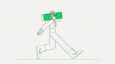 a drawing of a man walking with a camera on his head and money in the other hand